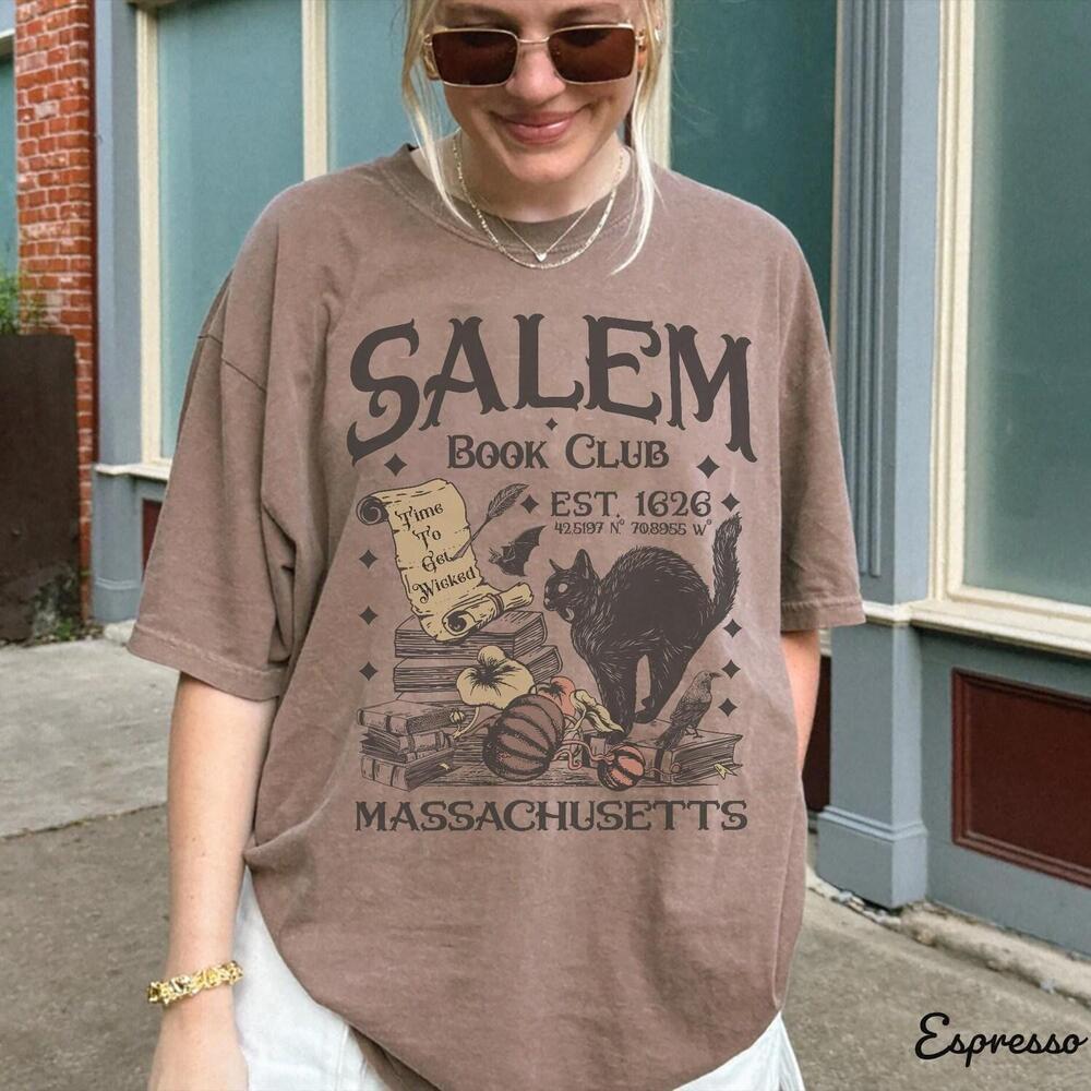 Retro 90S Salem Shirt Bookish Halloween Tee, Spooky Book Lover Shirt